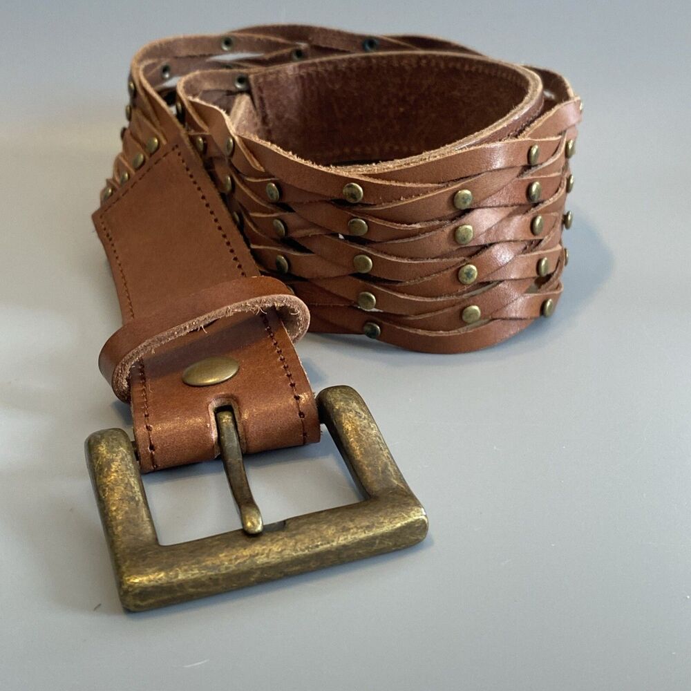 Womens Boho BKE Light Brown 37" Leather Belt Extra Wide 2.25" Braided